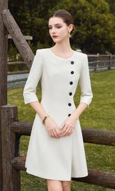 Timeless Asymmetrical Button-Front A-Line Dress